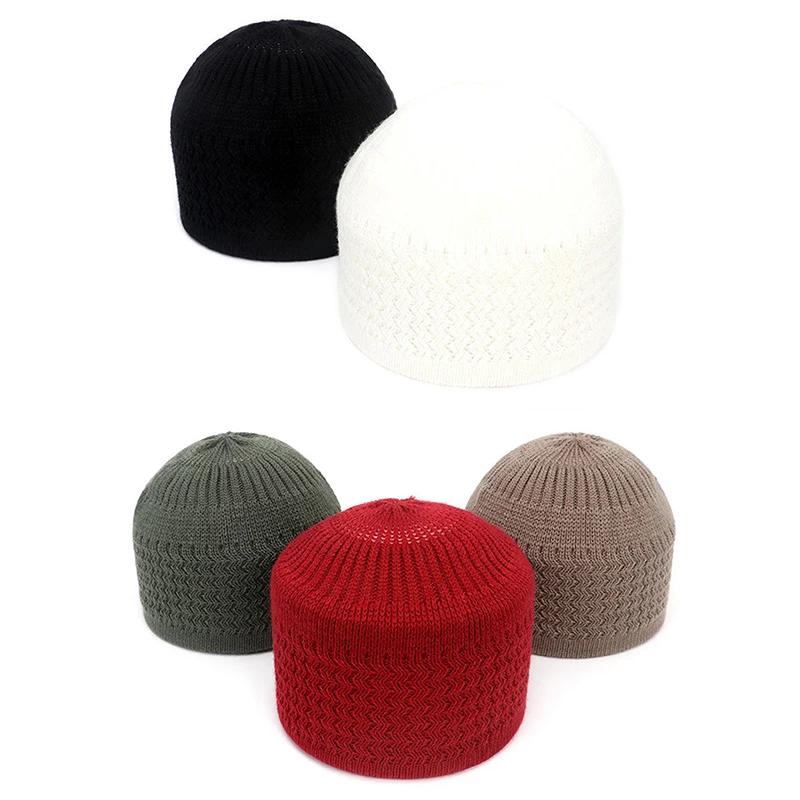 

Winter Knitted Muslim Men Prayer Hats Warm Male Beanies Cap Islamic Ramadan Jewish Kippah Homme Hat Unisex Wrap Head Cap