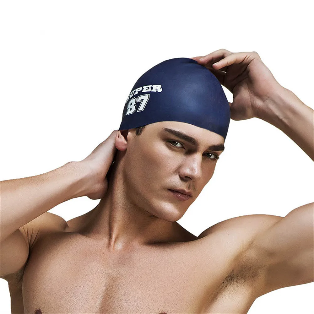 Swimming Cap Silicone Women Men Waterproof Printed Colorful Adult Long Hair Sports High Elastic Adults Swim Pool Hat