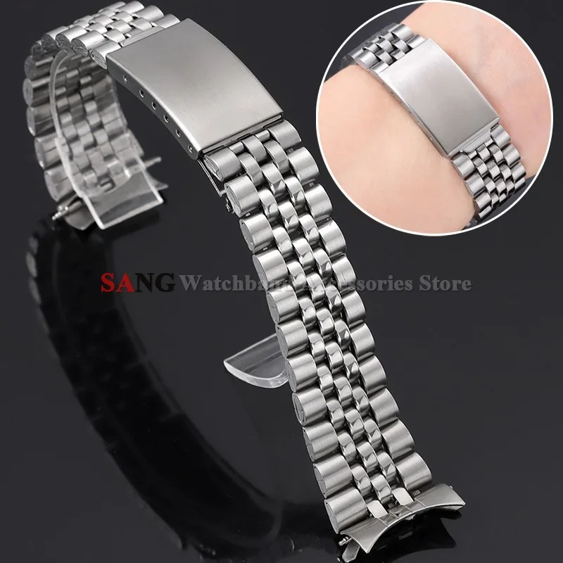 Silver Stainless Steel Curved Watch Strap - Fashion & Business Bracelet with Folding Buckle