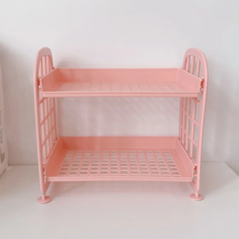 Desk Organizer Korean Cute 2 Layer Cosmetic Brush Pencil Storage Rack Simple Desktop Stationery Organizer Rack Simple DIY Folding Handmade