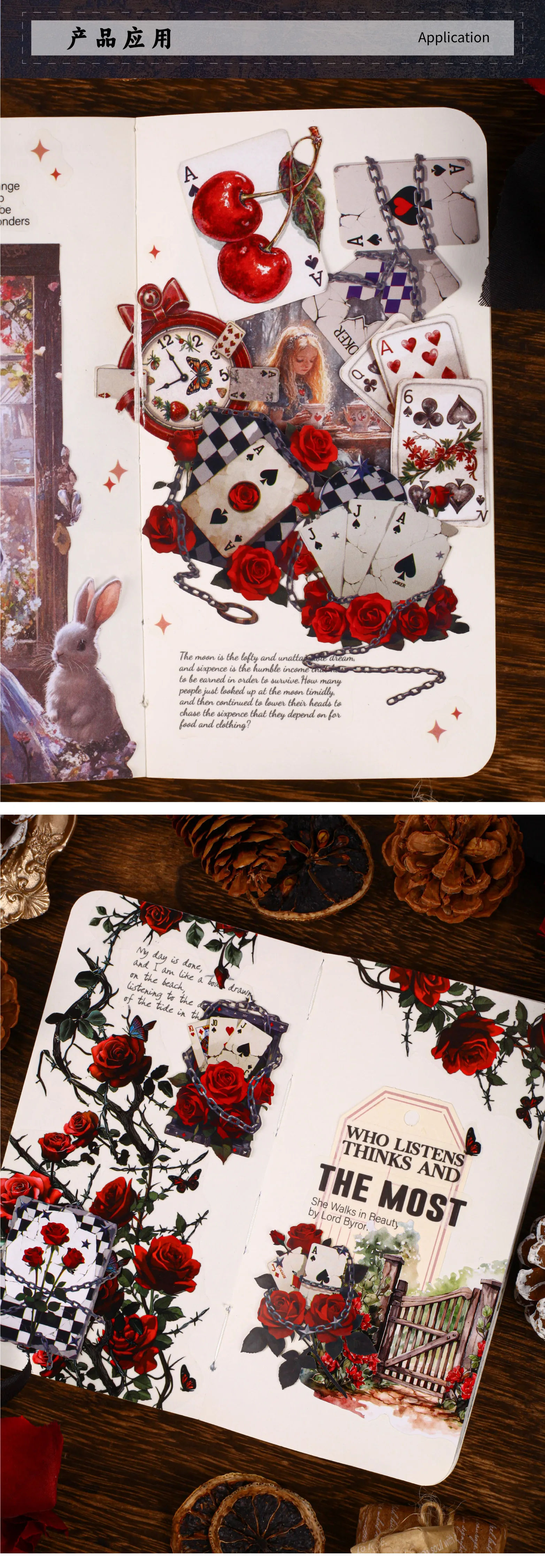 16 Stück Blumen-Spielkarten-Aufkleber-Set für Junk Journal, DIY, Scrapbooking, Schulbedarf, Collage, Schreibwaren – Detail 5