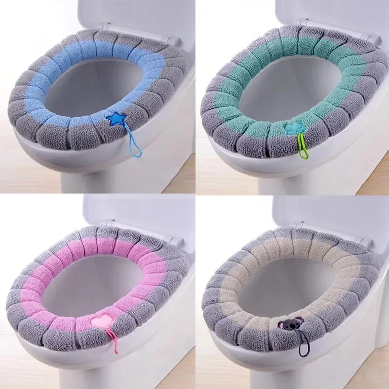 Winter Warm Toilet Seat Cover Mat Bathroom Toilet Pad Cushion with Handle Thicker Soft Washable Closestool Warmer Accessories 2