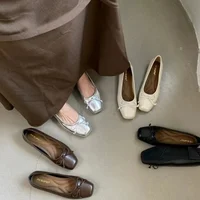 Bowtie Flat Shoes Women Ballerinas Square Toe Slip on Ballet Flats Lazy Loafers Moccasins Ladies Casual Comfort Shoes 2024 2