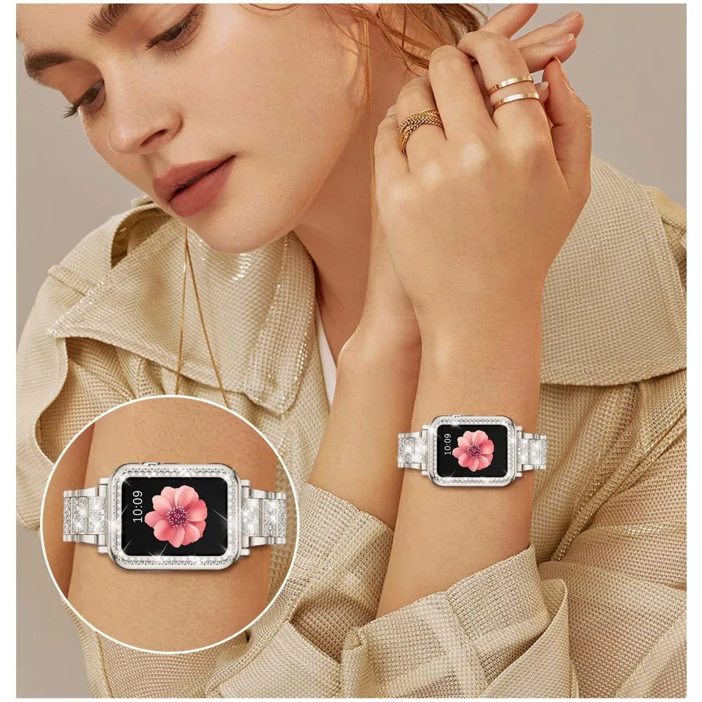Luxurious Diamond Bling Strap & Case for Women - Metal Link Bracelet for Apple Watch