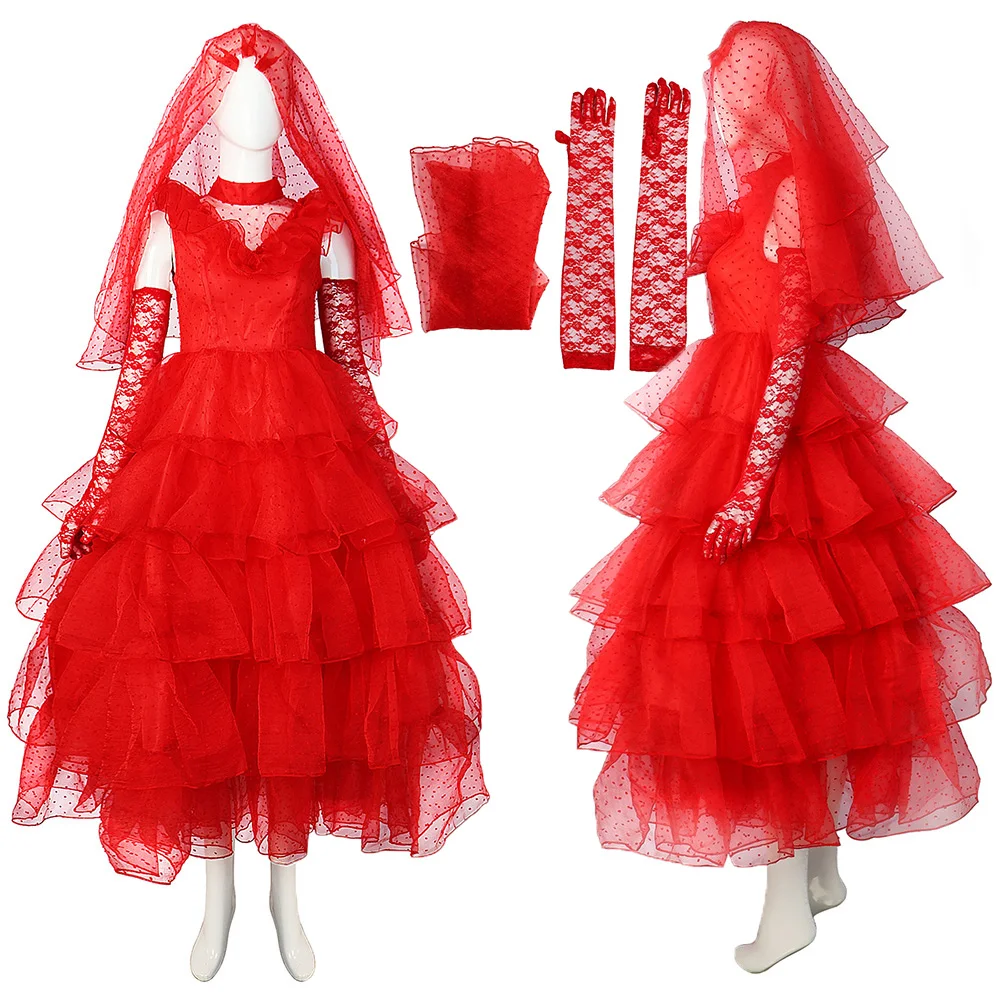 

Beetle Cos Juice Lydia Cosplay Costume Women Wedding Red Dress Gloves Outfits Woman Halloween Carnival Party RolePlay Suit
