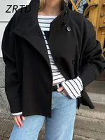 Manteau de rue en mélange de laine pour femme, veste à simple boutonnage, col en satin, manches longues, poches, vêtements d'extérieur décontractés pour femme, automne, nouveau, 2024 4