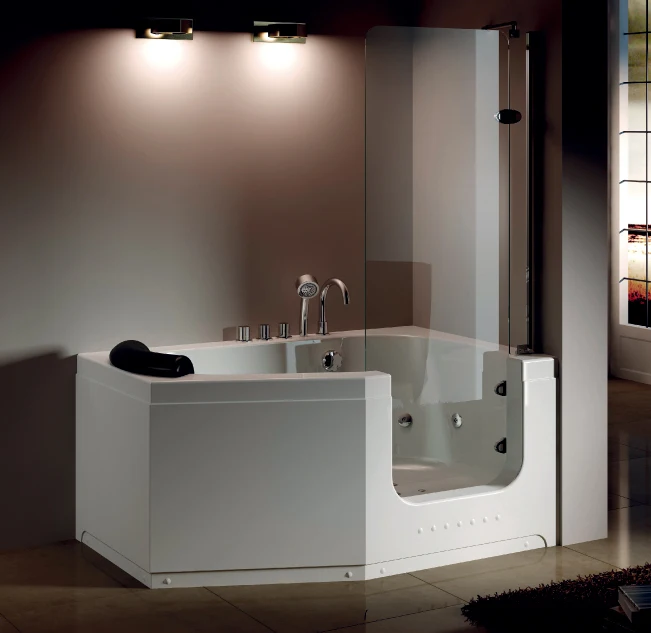 K-656 Walk-in Massage Tub With Glass Door, Freestanding Walk In Bathtub With Door, Whirlpool Bubble Corner Bathtub 4
