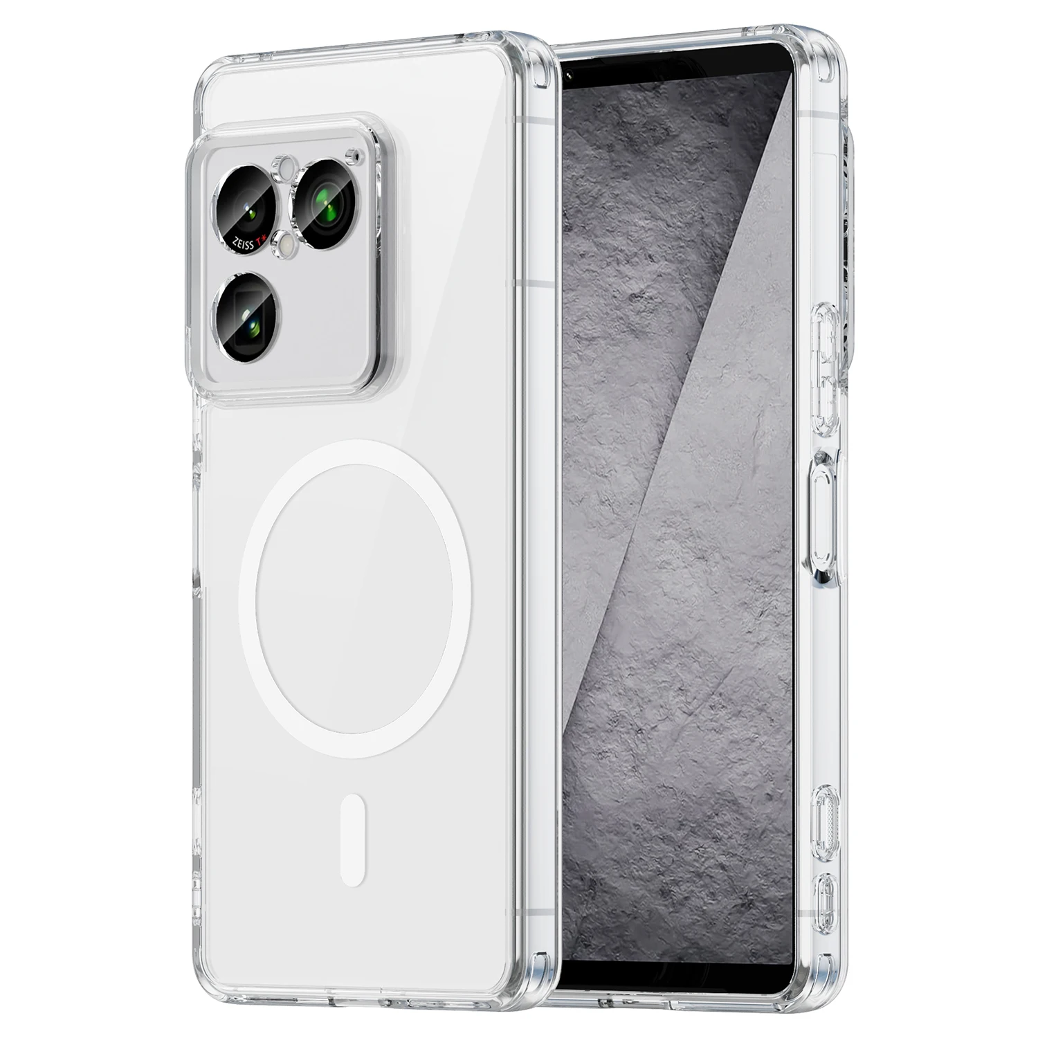 Magnetic Transparent Shockproof Phone Case with Soft TPU Frame and Acrylic Protective Cover