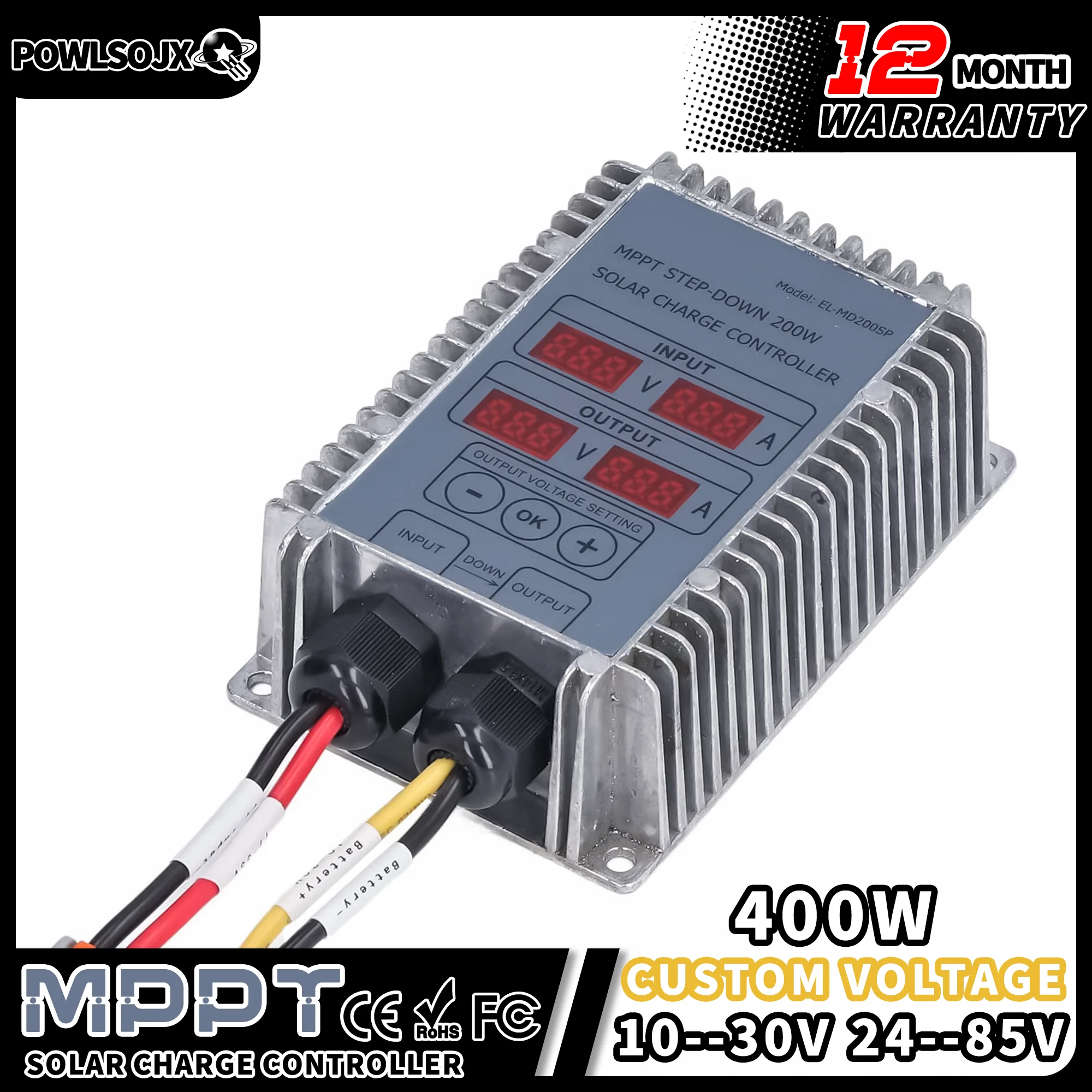 

200W 400W Step-up/Down MPPT 24~85V/10~30V Output 17-55v Real-time Tracking Solar Battery Aluminum Charge Controller Recharging