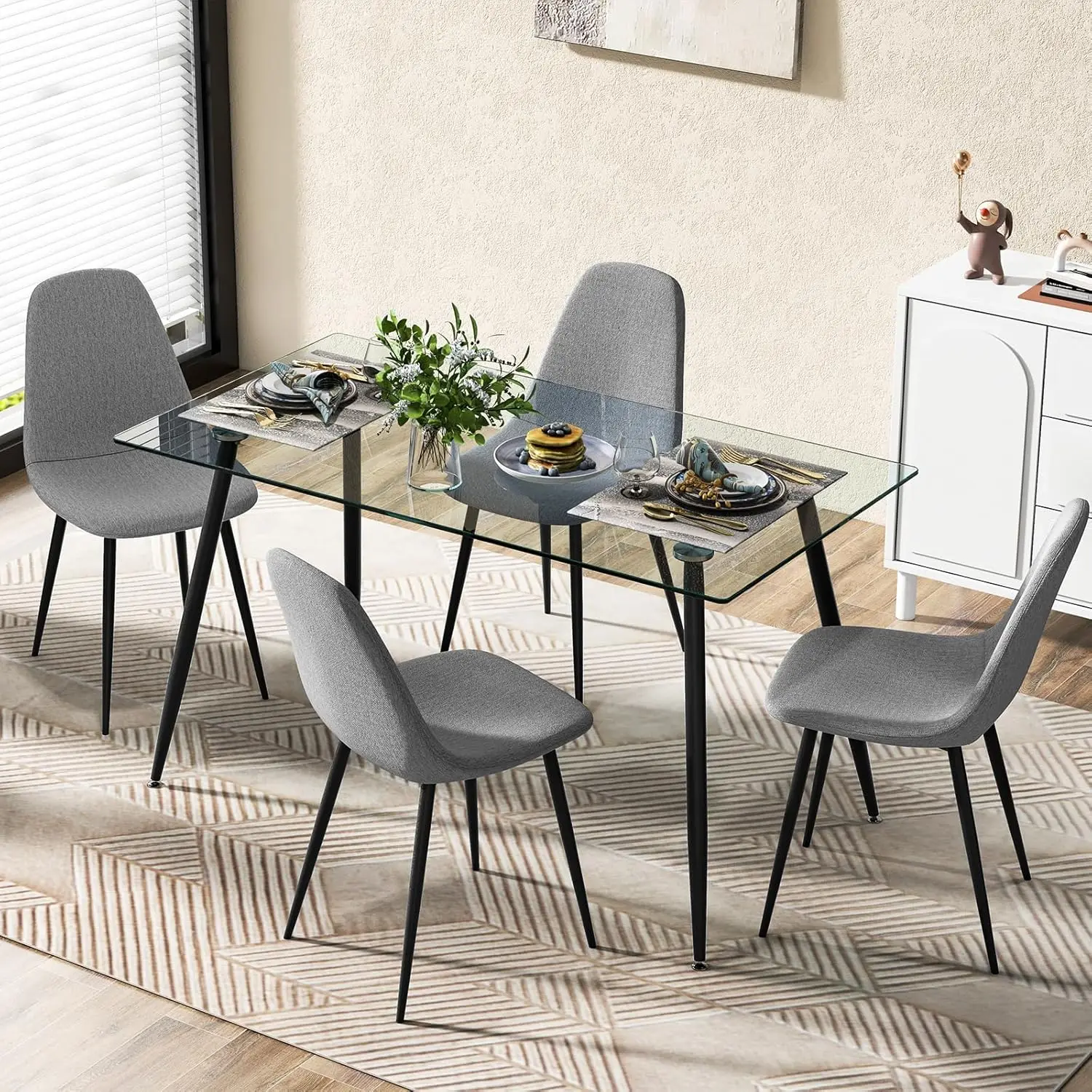 Dining Table Set for 4 Modern Kitchen Table and Chairs Glass Table and Chairs Set of 4 for Small Living Room Kitchen