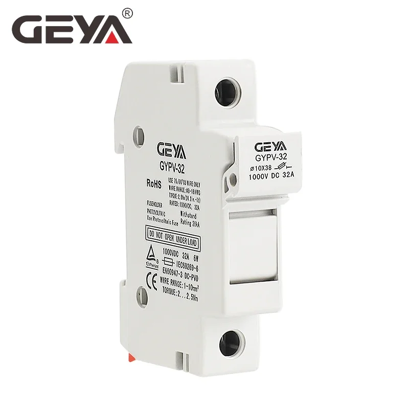 GEYA GYPV-32 1P 2P Parallel DC Fuse Holder 10*38mm 1000V Fuse Link Base 10A 15A 20A 25A 30A