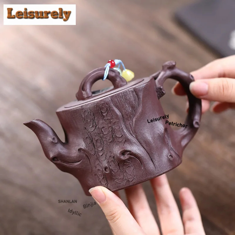 250ml Luxury Yixing Purple Clay Teapots Handmade Stump Pot Raw Ore Purple Mud Kettle With Filter Zisha Tea Set Cups Set Supplies