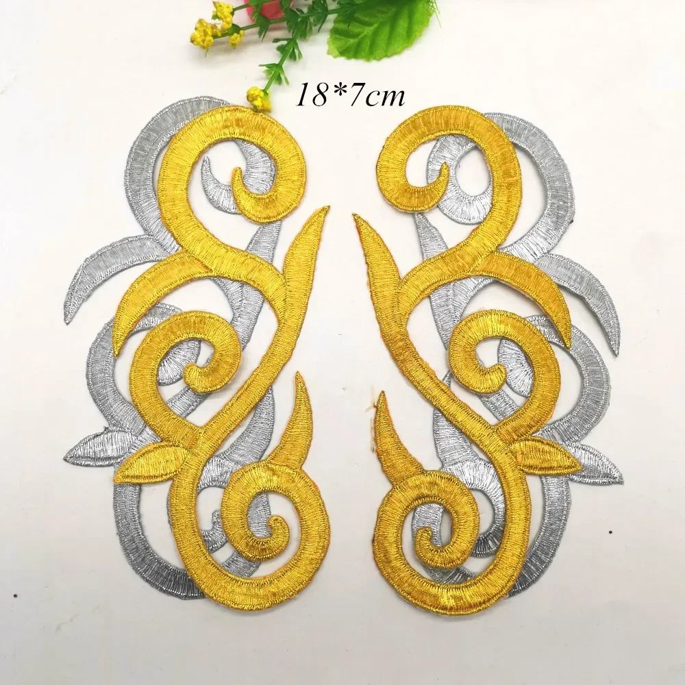 Sewing Patches Clothing Accessories 1 Pair Iron On Patches For Cosplay Diy Clothes Gold Embroidery Appliques Trims Garments Budges