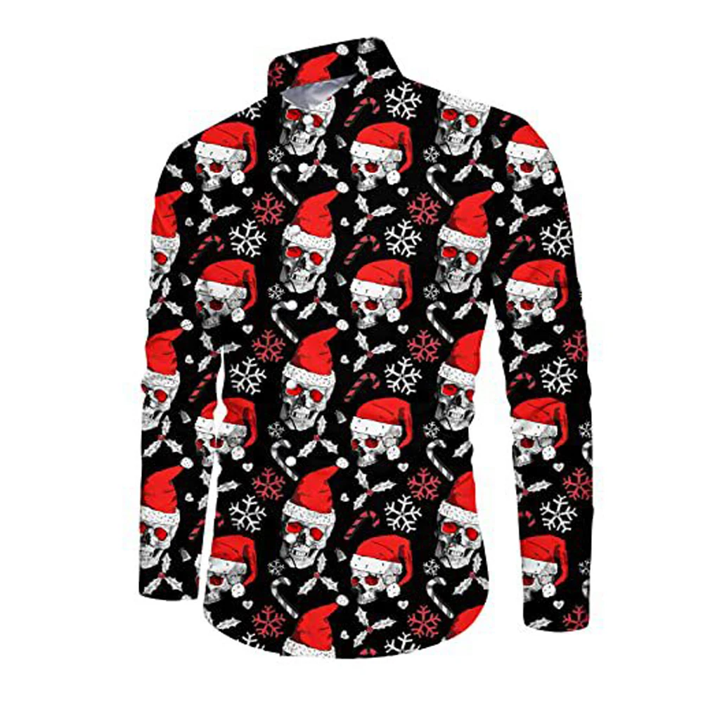 thumbnail image 1 of Camisas navideñas para hombre, camisas de manga larga con botones, camisas de Papá Noel para fiestas al aire libre, camisas de calle de invierno con elástico hacia abajo, 1 of 5