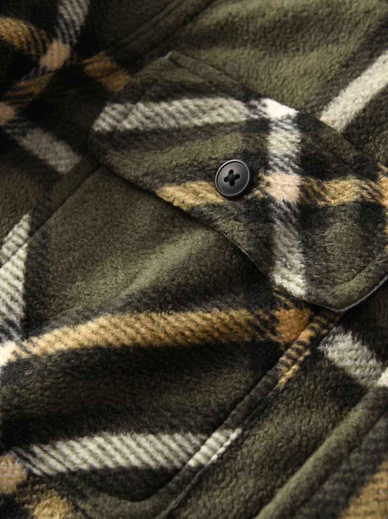 Men's Plaid Long Sve Fce Lined Thiened Loose Winter irt Faionable Urban Sle Polyester Fiber Youth Casual irt