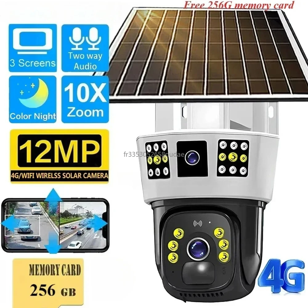 6K12MP Solar Camera free 256G memory card 4G SIM Card Wifi IP Wireless Security CCTV Surveillance Vision PIR Human Detection Cam