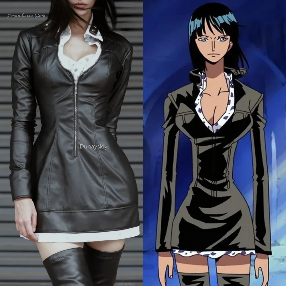 

Anime Nico Robin Cosplay Costume Miss Allsunday Black PU Uniform Dress Adult Woman Sexy Kawaii Carnival Halloween Suit