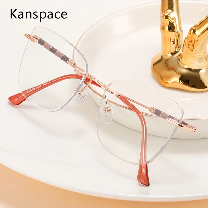 

Kanspace New Stylish Rimless Glasses Anti Blue Light Blocking Women Eyeglasses Frames Cat Eye High Quality Spectacles 81016