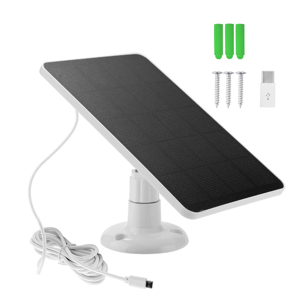 벽 마운트 휴대용 태양 전지 패널 360, 조정 가능한 단결정 USB, C타입, 지능형 초인종 카메라용 DC5521, IPX6, 10W, 5V