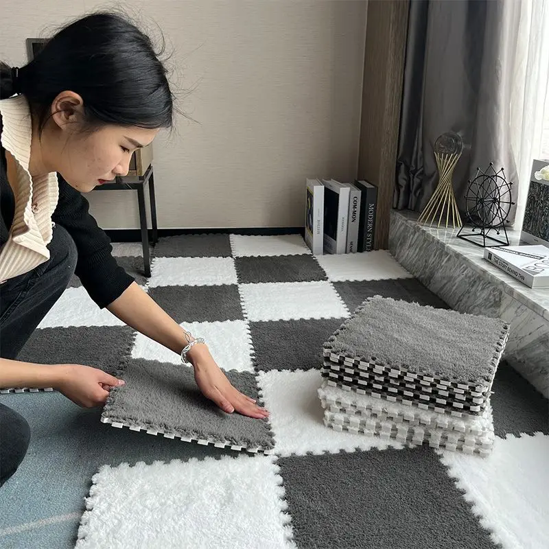 

40/60 Piece Thickened Plush Interlocking Floor Mat 30cm Thick- Fluffy Square Tiles with Edgings Soft Anti-Slip Puzzle Area Rug