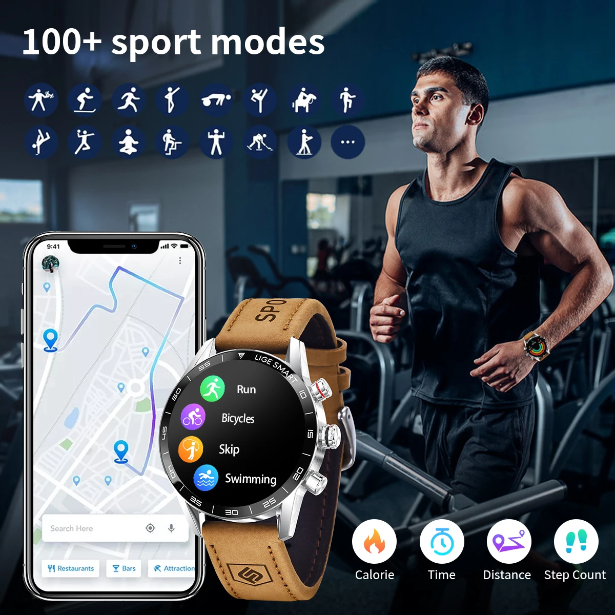 LIGE 2024 New Rugged Military GPS Smart Watch Men AMOLED HD Screen Heart Rate Bluetooth Call Waterproof Outdoor SmartWatch 6