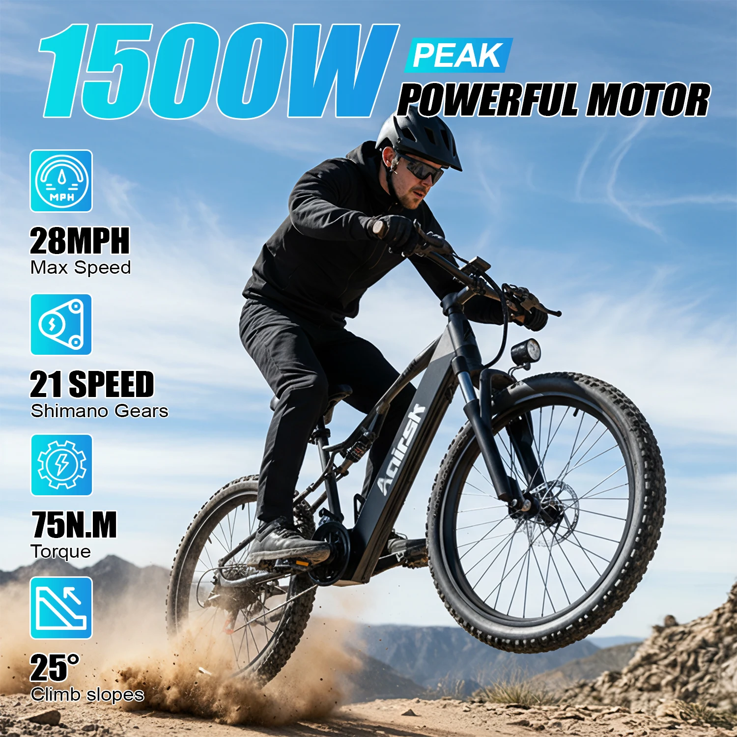 Bicicletta elettrica fuoristrada da montagna per adulti a sospensione completa Urban Ebike Aairsk XT90 1500W 48V 20Ah Bici elettrica per pneumatici da 26 * 2,6 pollici - immagine 6