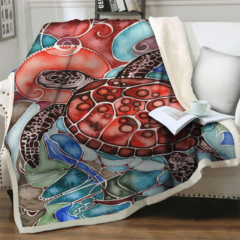

Cartoon Sea Turtle 3D Printed Plush Throw Blankets for Beds Sofa Soft Warm Fluffy Teenager Home Decoration Beddings Quilts Cover