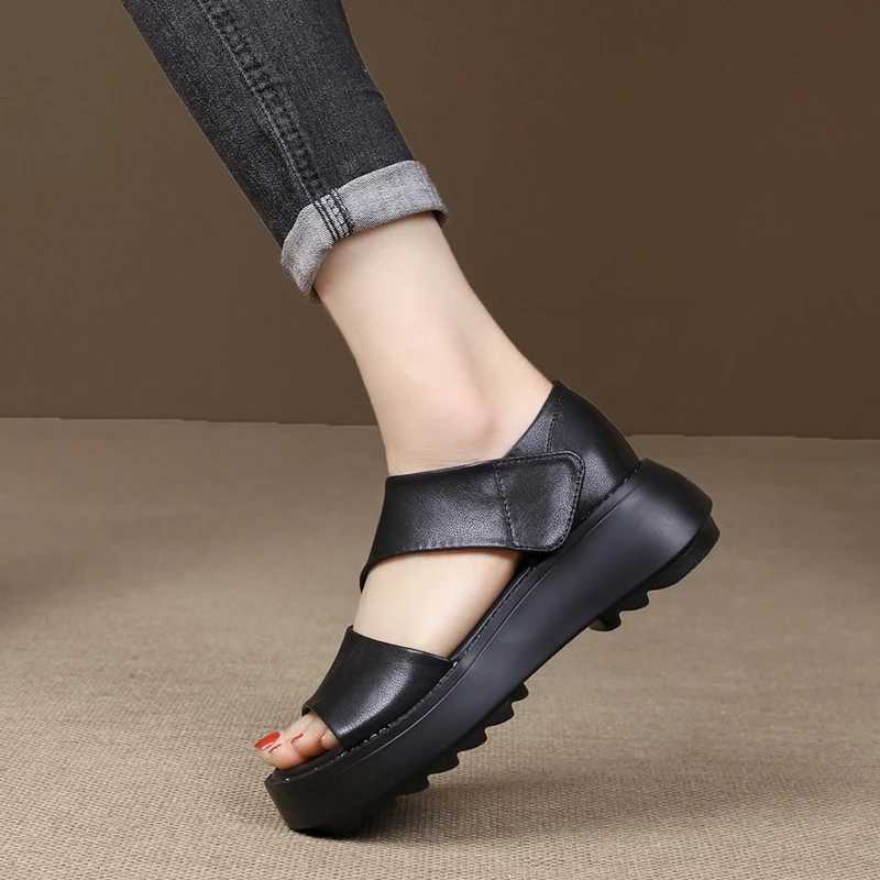 summer new wedge heel open toe casual luxury designer shoes sandals women's handmade re...