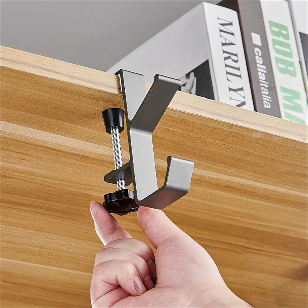Adjustable Desk Edge Hook Headset Backpack Storage Hanger Holder Punch-free Aluminum Alloy Home Office Classroom Organizer Clamp desk storage hook
