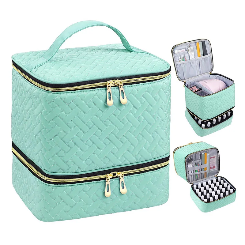 Portable Double-Layer Cosmetic and Nail Care Organizer with 30 Compartments