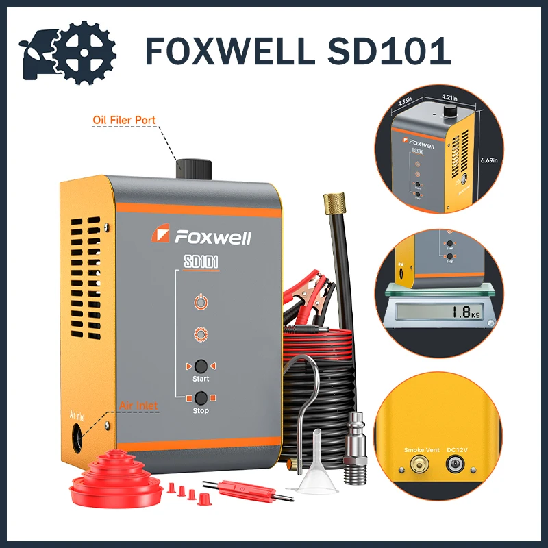 

Автомобильный детектор утечки дыма FOXWELL SD101, 12 В, автомобильный детектор утечки дыма для масляных труб, инструменты для механического контроля