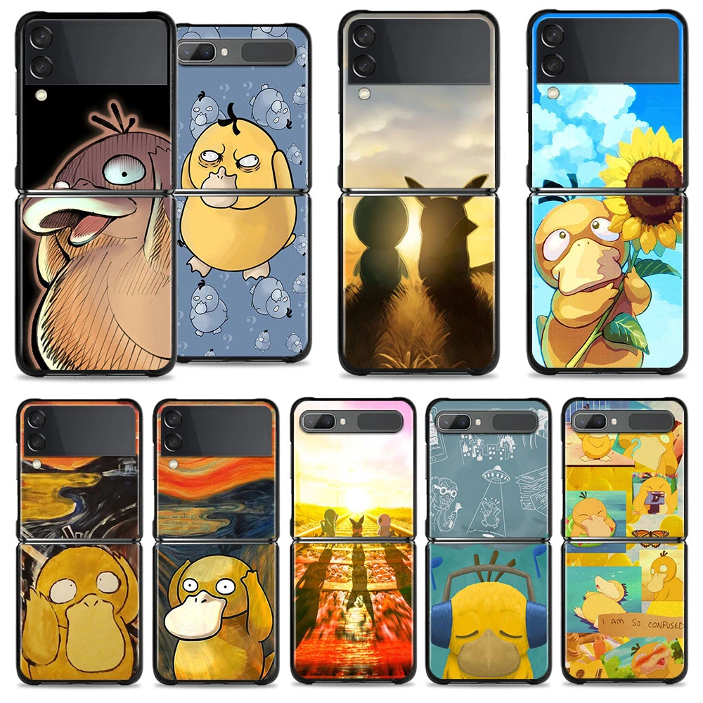 samsung galaxy z flip3 phone case Pokemon Pikachu Psyduck Art Shell For Samsung Galaxy Z Flip3 5G Back Case For Samsung Galaxy Z Flip Hard PC Cover Capa Coque samsung galaxy z flip 3 5g case