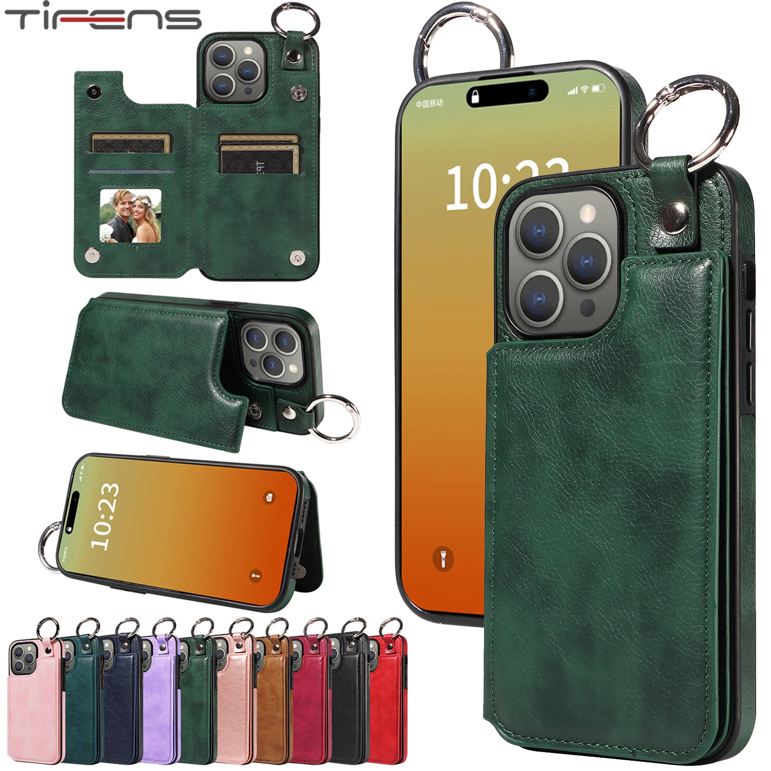 

Кожаный чехол с кольцом-держателем для iPhone 15 14 13 12 11 Pro X XS Max XR 8 7 Plus SE 2020 2022 слот для карт Магнитный чехол для телефона
