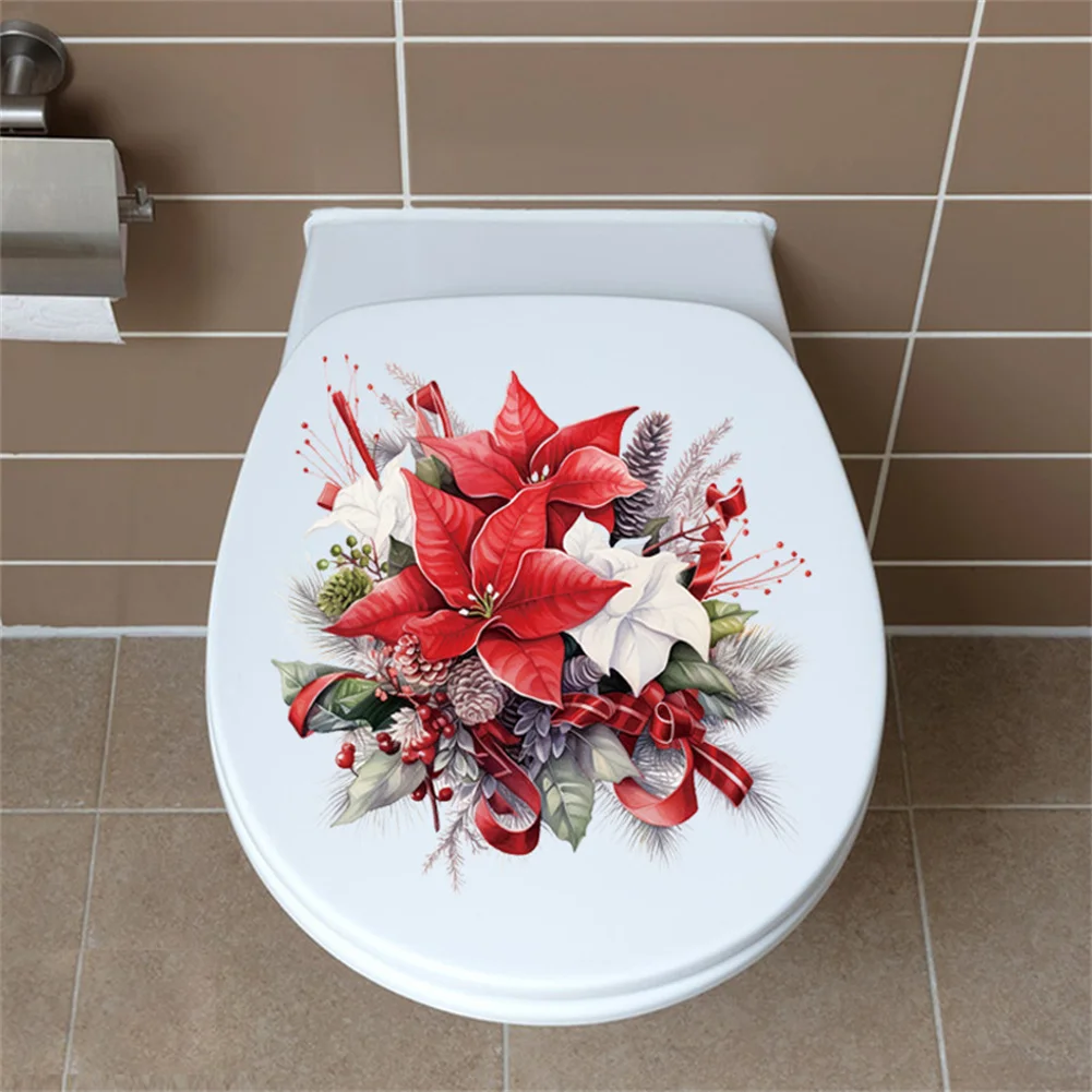 Toilet Stickers Christmas Flower DIY Self-Adhesive Toilet Decals For Bathroom Restroom Power Switch Decor