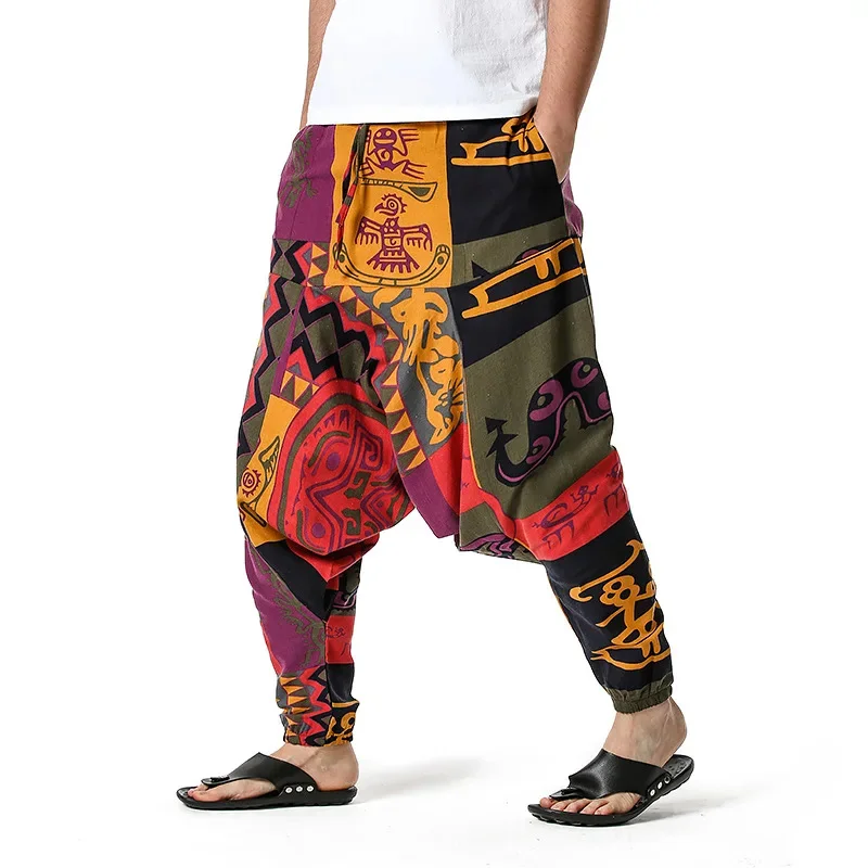 Description Picture 3 of itemMen's Pants African Print Drop Crotch Joggers Sweatpants Casual Hop Hippie Trousers