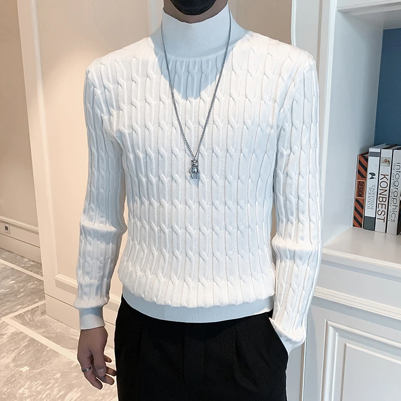 New Arrival Autumn and Winter New Sweater Men's Solid Color Mock Collar Bottoming Shirt Plus Size Knit Pullover 2024 D73