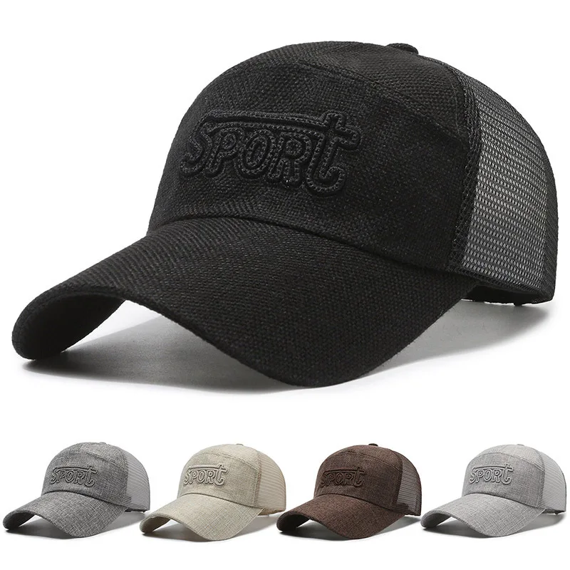 Spring and summer linen mesh cap embroidery versatile baseball cap sunscreen men's hat running cap  running hat alpine hat 1