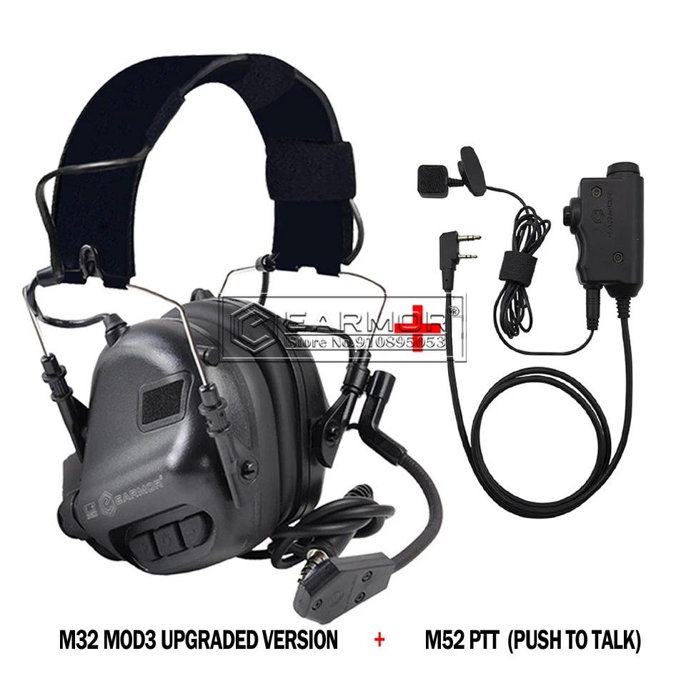 

EARMOR M32 MOD3 Tactical Headset Head-mounted & M52 PTT One Set Fit for Military Shooting Noise Canceling Headphones Extend