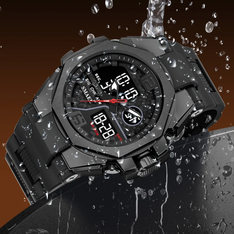 SMAEL Dual Display Digital Watch for Men Waterproof Outdoor Sports Stopwatch Alarm Waterproof Quartz Electronic Wristwatches - 4