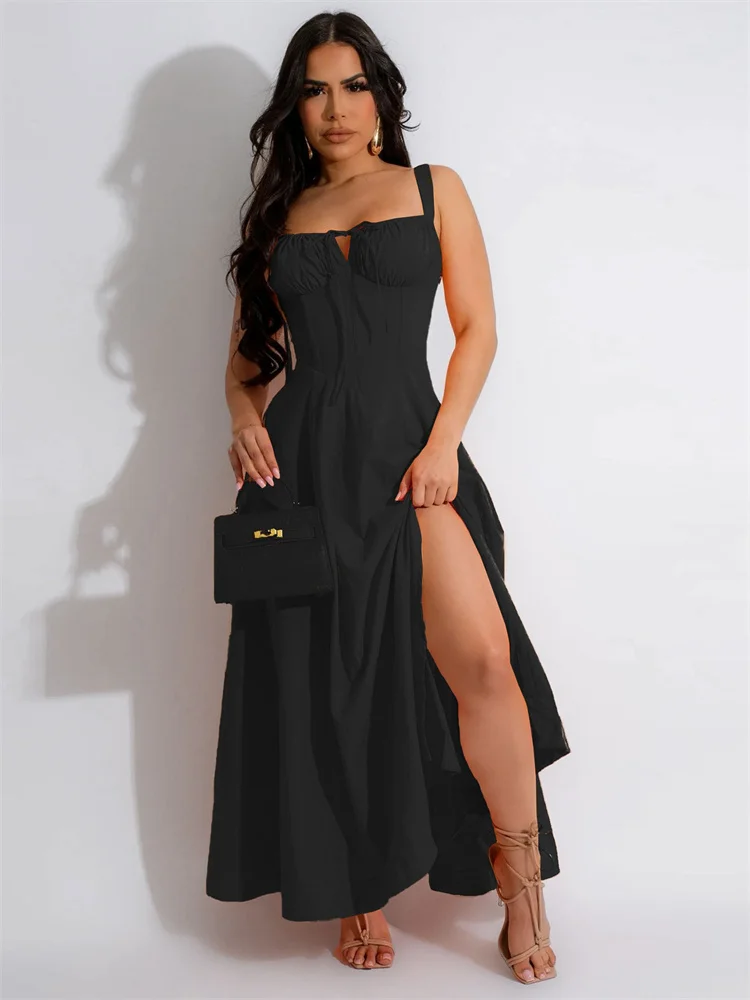 Wmstar Women Dress New in Summer Holiday Female Solid Sleeveless Bandage Slip Hem Casual Maxi Dresses Wholesale Dropshipping