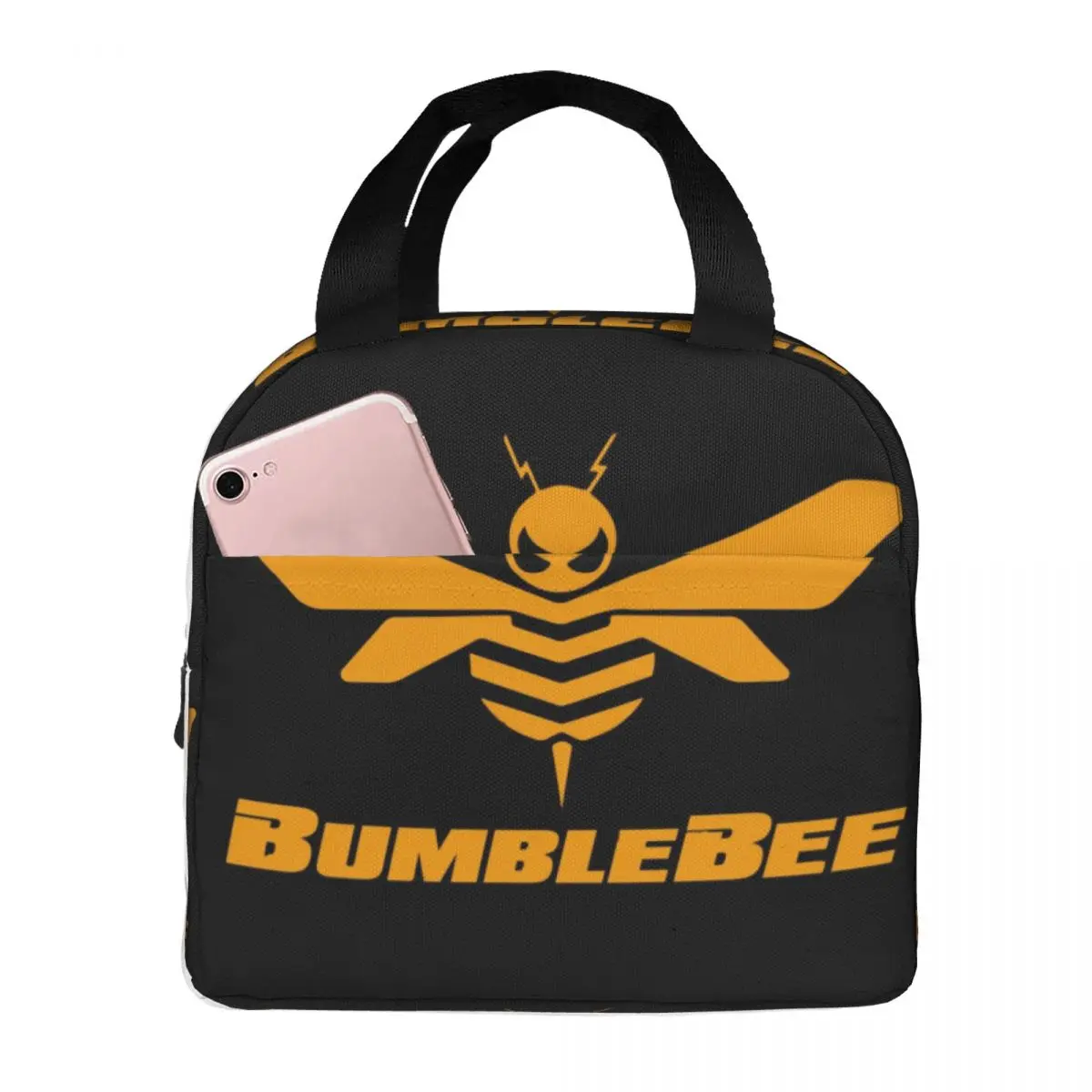  Gold Glitter Bee Insects Lunch Bag for Women Men Black