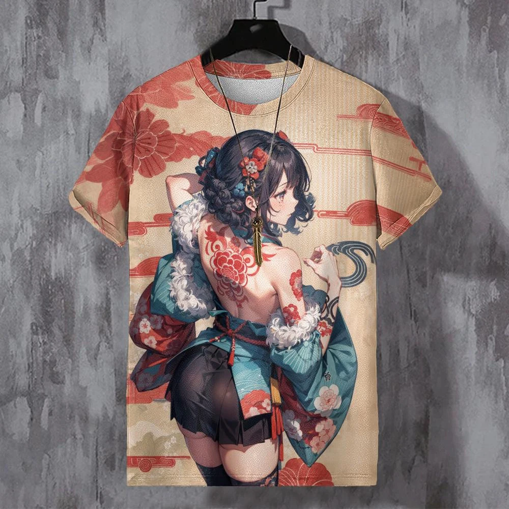 Mens Short Sleeve Oversized Anime T Shirt