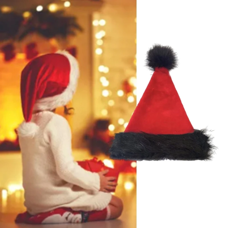 

Christmas Santa Hat Unisex Comfortable Red and Black Adult & Teenagers Christmas Hat for Festival Holiday Party
