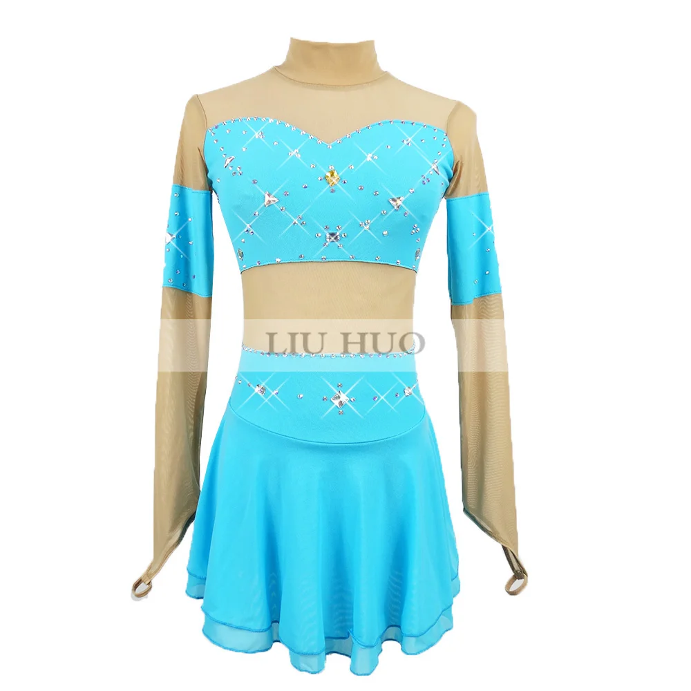 LIUHUO Figure Skating Dress  Long Sleeve Crystal-Embellished Performance  Wear For Girls & Women