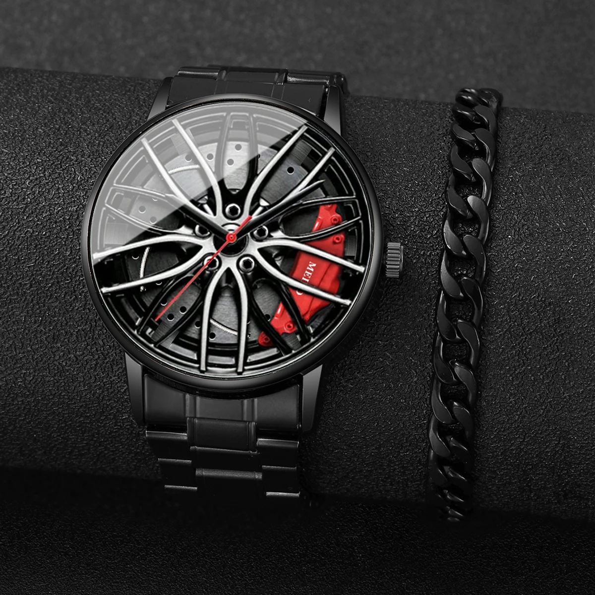2PCs/Set Men's Style Watch Luxury Business Watch with Bracelet Set Hip Hop Party Luxury Analog Quartz Watch(Box not included)