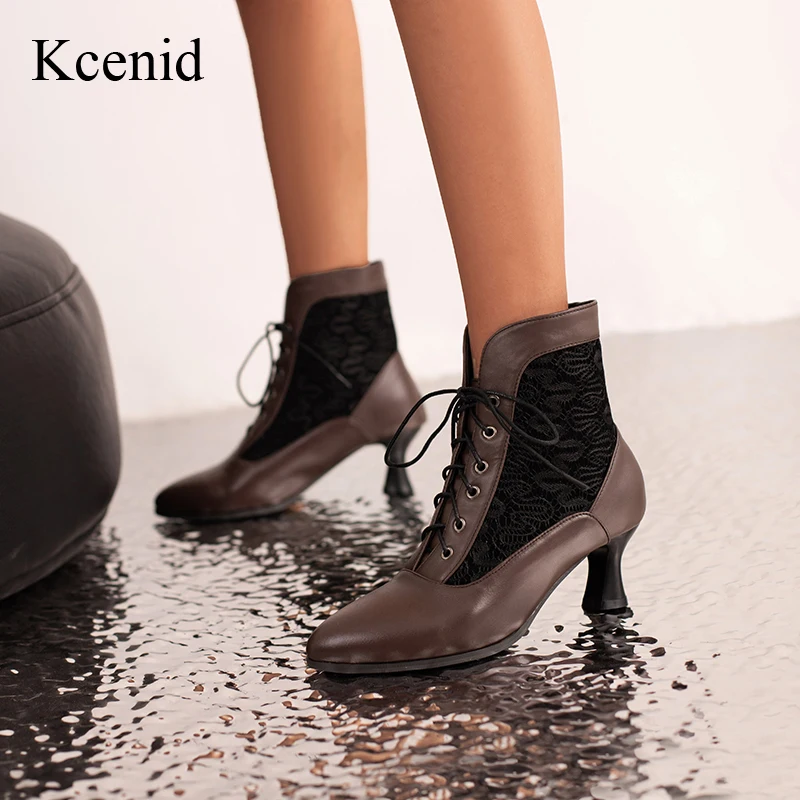 

Kcenid 2023 Sexy Lace Ankle Boots Woman Shoes Large Size 48 Party Wedding Shoes Pointed Toe Spring Autumn Cross-tied Modern Boot