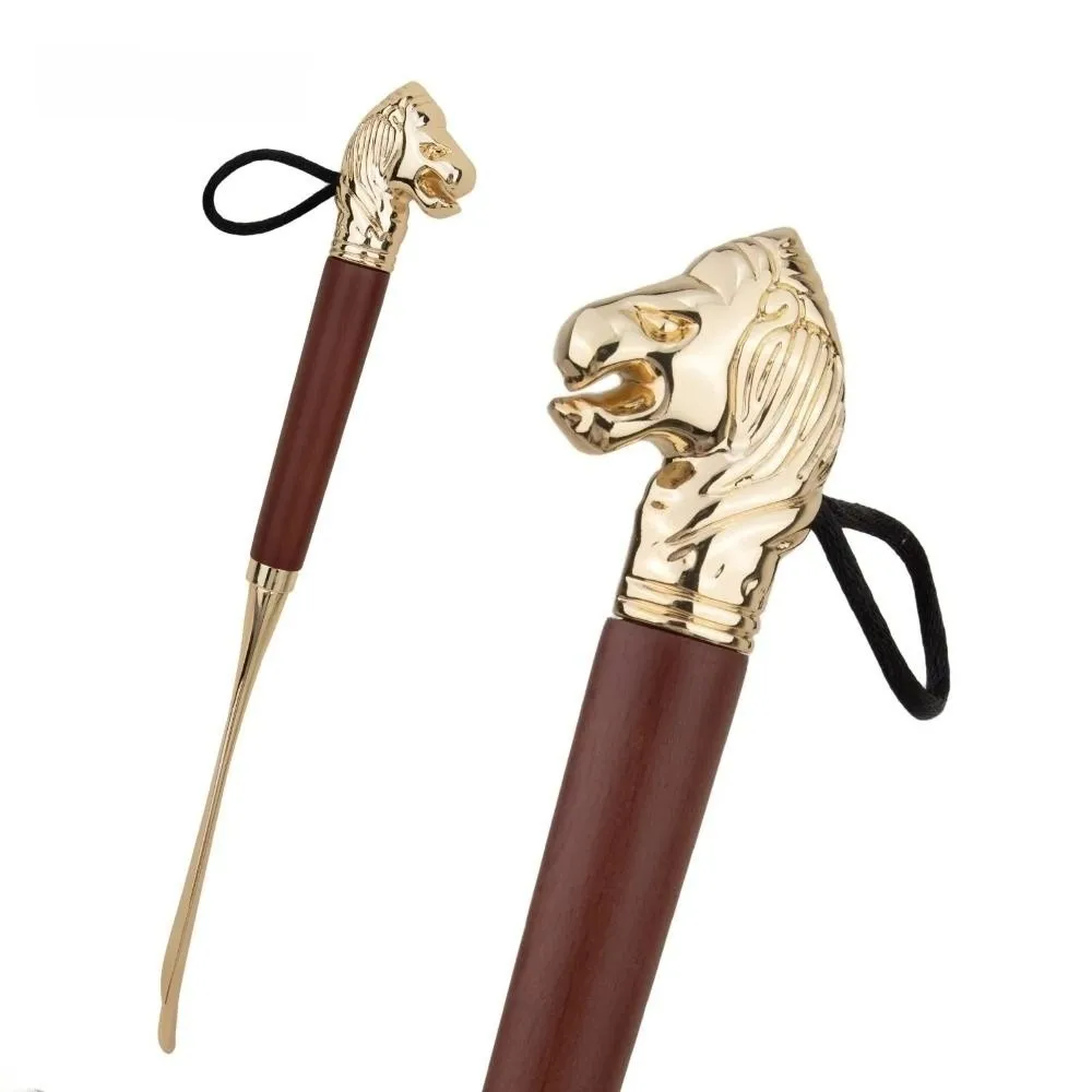 32 cm Metall Schuhlöffel Löwe/Pferdekopf Handheld Holzgriff Schuhlöffel Lange Schuhe Tragen Werkzeug Tragbarer Schuhheber für den Haushalt – Detail 11