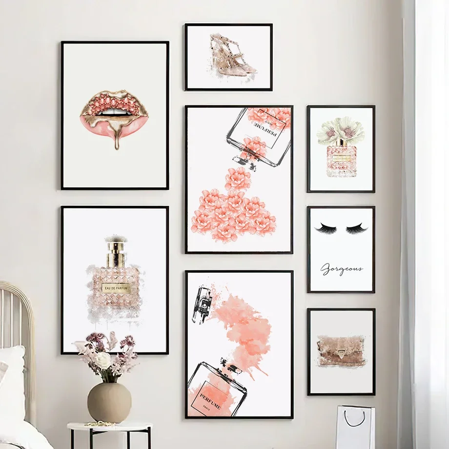 

Настенная картина с изображением розовых цветов Парижа парфюма девушки губ ресниц настенная Картина на холсте скандинавские плакаты и принты настенные картины для гостиной клуба
