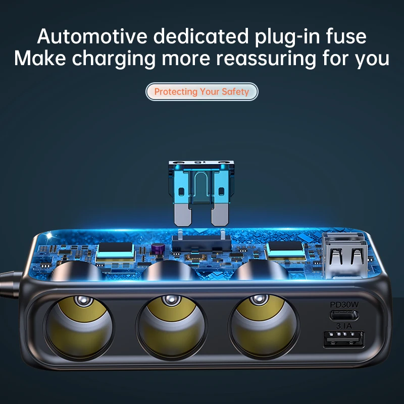 171W 9 in 1 Car Charger 3Ports Cigarette Lighter Splitter 12V 24V Fast Charger Plug Power Adapter for iPhone GPS Dashcam 5
