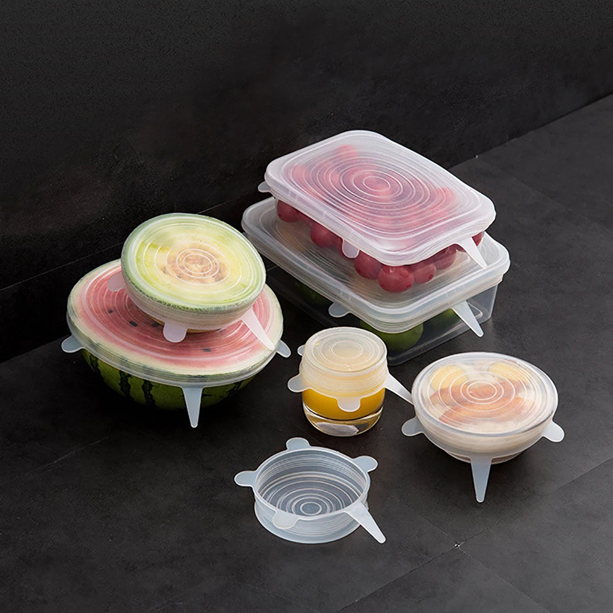 

6 Pcs/Set Adjustable Elastic Silicone Caps Fresh-keeping Dustproof Sealing Cover Refrigerator Storage Anti Odor Tool Bowl Lid